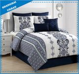 6 Piece White Navy Totem Printed Polyester Comforter Set