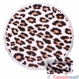 Leopard Printed Microfiber Round Beach Towel with Tassels