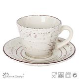 Embossed with Antique Brush Bulk Tea Cup and Saucer Set