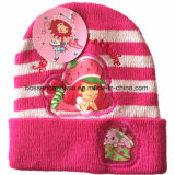 Factory Produce Customized Applique Pink Acrylic Kids Knitted Winter Cuff Beanie Hat