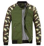 Custom Cool Men Camo Baseball Jacket with Contrast Leather Sleeve