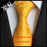 100% Silk Jacquard Woven Fashion Gold Paisley Tie for Men