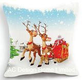 Square X'mas Twins Deer Design Decor Fabric Cushion W/Filling