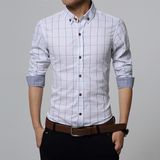 Autumn New Fashion Men Men's Slim Fit Long Sleeve Cotton Shirt Plaid Shirt