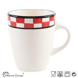11oz Ceramic Mug Hand Painted Geometrical Check and Black Rim