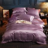 Home Textile Satin Solid Color Bedding Set Silk 4PC Fitted Sheet and Flat Sheet Set