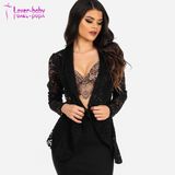 New Arrival Ladies Black Lace Long Sleeve Open Blazer