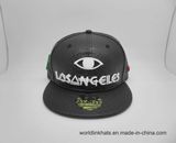 5 Panel 3D Embroidery PU Leather Sanpback Cap Logo Design