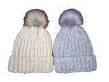 Ladies Boucle Bobble Hat with Fake Fur Pompom