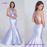 Unique Jeweled High Halter Neckline and Bodice Sleeveless Mikado Mermaid Evening Gown with Jeweled Wide Crisscross Back Straps