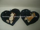 Plush Heart-Shape Cushion with Animals Embroidery