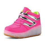 2016 Fashion Black LED Light Roller Shoes Sport Sneakers with PU Nubuck Leather for Children Roller Skate Shoes Stock Had More