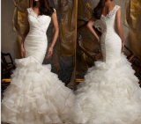 Lace V-Neck Bridal Gown Ruffles Organza Wedding Dresses Lb1723