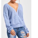 Knitted Pullover Sweater Women Elastic Long Sleeve Casual Autumn Winter V Neck Wholesale