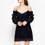 Fashion Women Sexy Slimlace V-Neck off Shoulder Ruffle Slip Dress