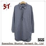 OEM Cotton Long Sleeve Polo Collar Striped Long Shirt for Women