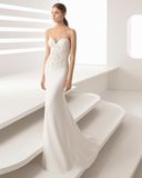 Spaghetti Strap Sweetheart Neckline Lace Top Sheer Tulle Back Chiffon Mermaid Bridal Dress