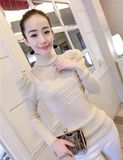 T1113 Pullover Skinny Sweater with Puff Sleeve for Ladies