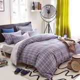 Textile 100% Cotton High Quality Bedding Set for Home/Hotel Comforter Duvet Cover Bedding Set (purplish grey&plaid)