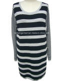 Women Fashion Long Sweater with Color Stripes (RS- 040)