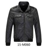 Men's PU Leather Bomber Jacket (15-M060)