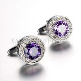 VAGULA Purple Zircon Rhinestone Silver Plated Cufflink Shirt Cufflink 715