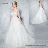 Layered Tulle Ball Gown Wedding Dress with Iilusion Back and Buttons