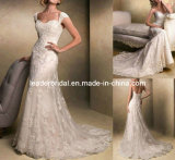 Lace Wedding Dress Cap Sleeves Appliques Full Length Corset Back Bridal Wedding Gown H132407