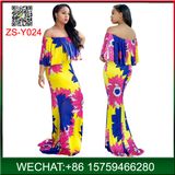 Europe Design Women Fashion off Shoulder Floral Long Dress