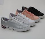 Wholesale Flower Print PU Upper Lace-up Flat Casual Women Shoes