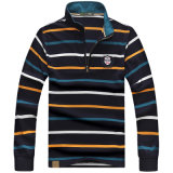 95% Cotton 5% Spandex 220GSM Pique Long Sleeve Yd Stripe Embroidery Custom Polo Shirts