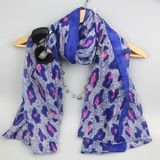 Azo Free Printing Blue Flower Shawls for Women Fashion Accessory Scarf