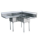 Stainless Steel Three Compartment with Left and Right Drainboard Kitchen Corner Sink