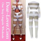 White Bold Mesh Cutout and Splice Pant Set