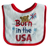 Custom Made Cartoon Logo Embroidered Cotton Terry Red Customzied Promotional Girl's Baby Bib
