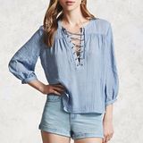 Ladies Fashion Chiffon V-Neck Bandage Blouse