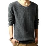 New Man's Crochet Knitted Sweater Pullover Pure Color Long Sleeves