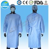 Disposable SMS Light Blue Surgical Gown with Fours Ties and Kintted Cuff