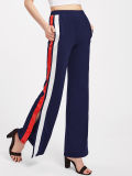 Split Striped Side Casual Long Wide Pants for Girls
