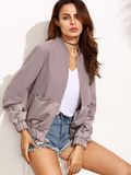 Hot Sale Casual Sylte Color Block Panel Bomber Jackets for Women