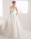 Sheer Lace Top Organza Skirt with Pocket Bridal Dress Wedding Gown