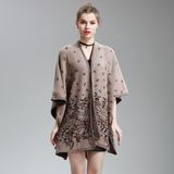 Womens Cashmere Feel Flower Printing Fancy Cape Stole Poncho Shawl (SP297)