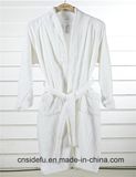 100% Cotton Hotel Linen Rib Stripe Velour White Bathrobe