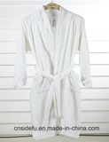 100% Cotton Hotel Linen Rib Stripe Velour White Bathrobe