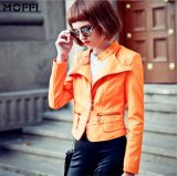 C1226 Women's Short Soft Stand Collar PU Leather Motorcycle Jacket