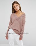 OEM Fashion Hot Sales V Neck Spandex Sweater Blouse (W17-804)