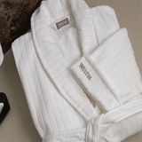 Quality Cotton White Velour Jacquard Stripe 5star Hotel Bathrobe