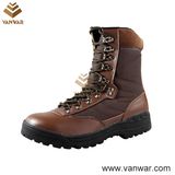 Unisex Brown Military Combat Boots of Leather and Fabric (WCB018)