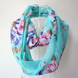 Lady Fashion Flower Printed Silk Chiffon Infinity Spring Scarf (YKY1095)