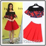 New Fashion Women Elegant Floral Printed Top and Skirt Set Two Piece
